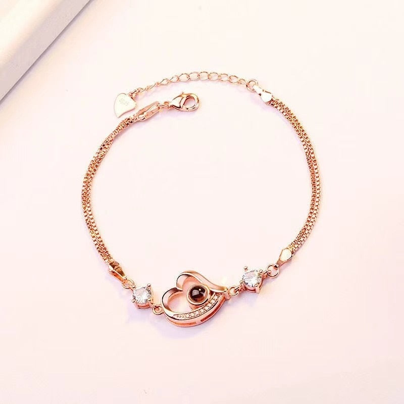 Thin Delicate Fine Heart Shaped Custom Photo Projection Bracelet