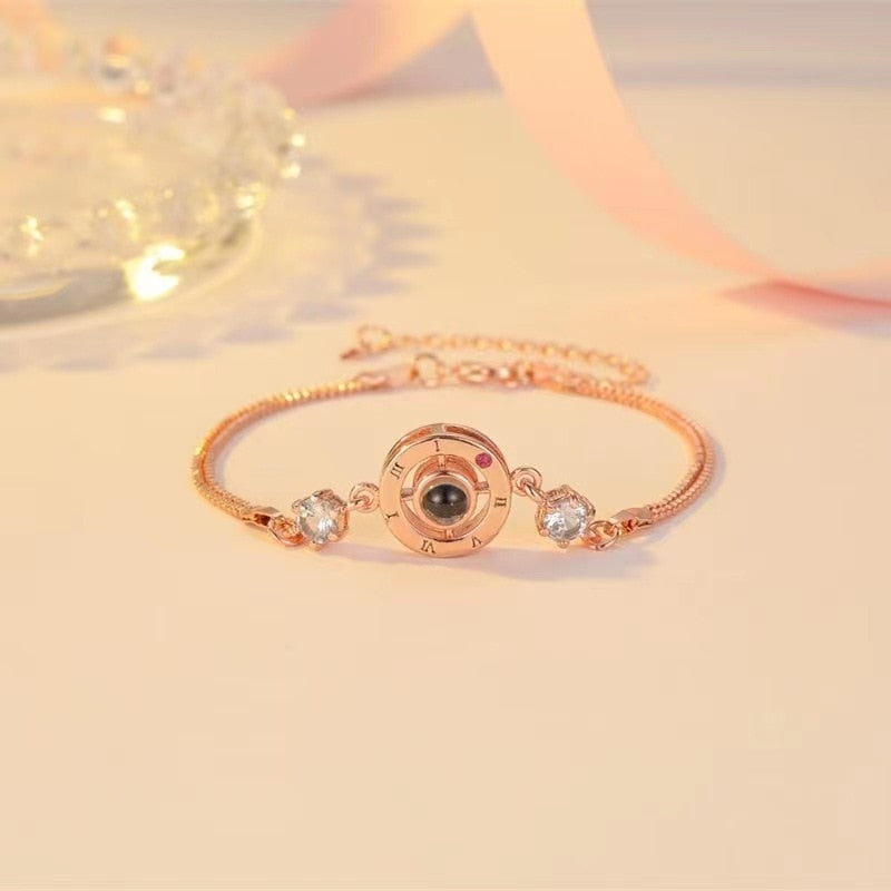 Thin Delicate Fine Heart Shaped Custom Photo Projection Bracelet