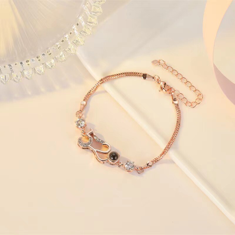 Thin Delicate Fine Heart Shaped Custom Photo Projection Bracelet