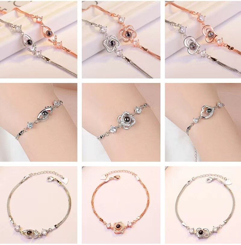 Thin Delicate Fine Heart Shaped Custom Photo Projection Bracelet