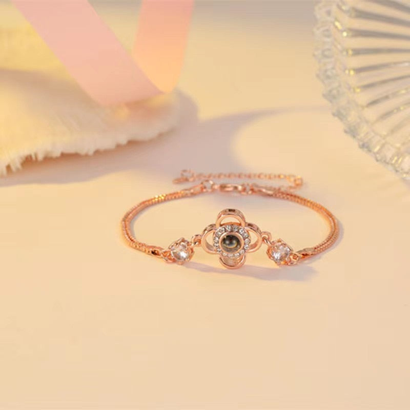 Thin Delicate Fine Heart Shaped Custom Photo Projection Bracelet