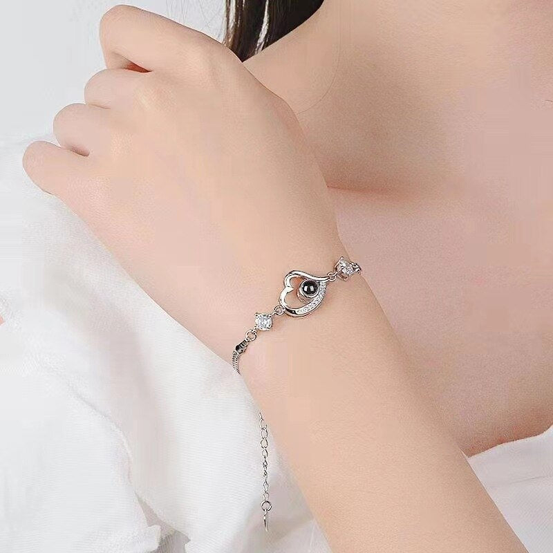 Thin Delicate Fine Heart Shaped Custom Photo Projection Bracelet