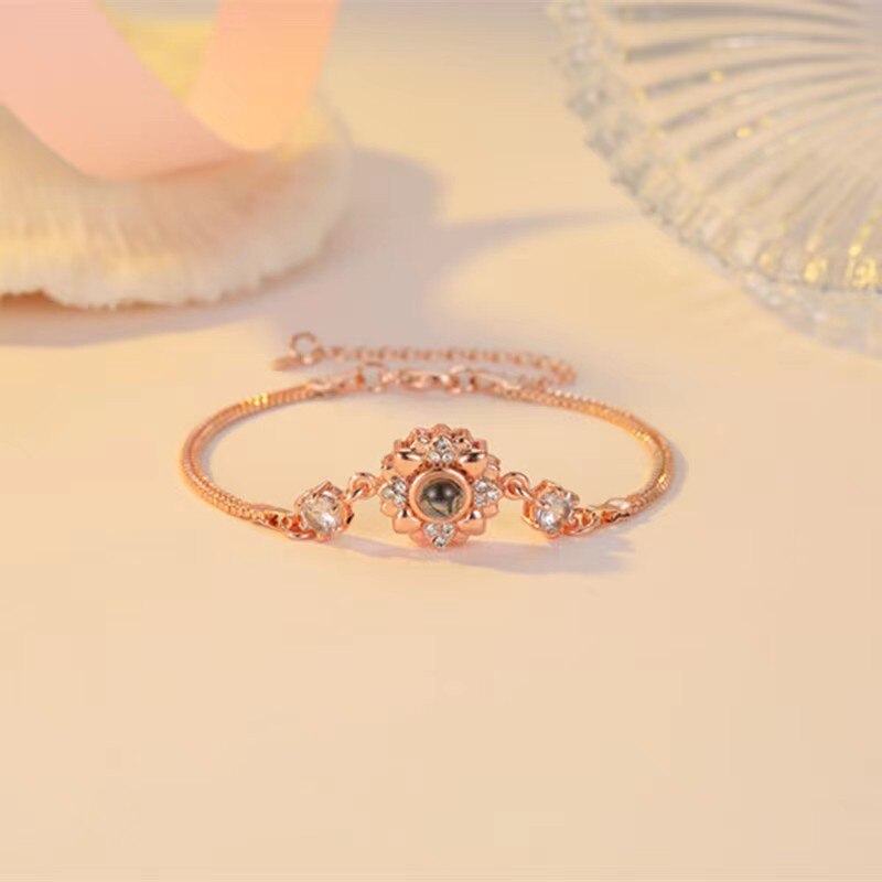 Thin Delicate Fine Heart Shaped Custom Photo Projection Bracelet