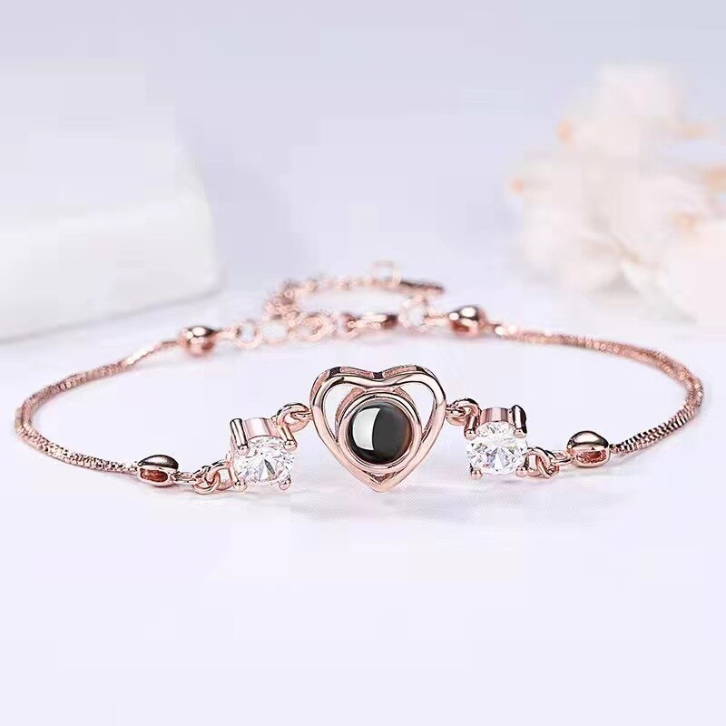 Thin Delicate Fine Heart Shaped Custom Photo Projection Bracelet