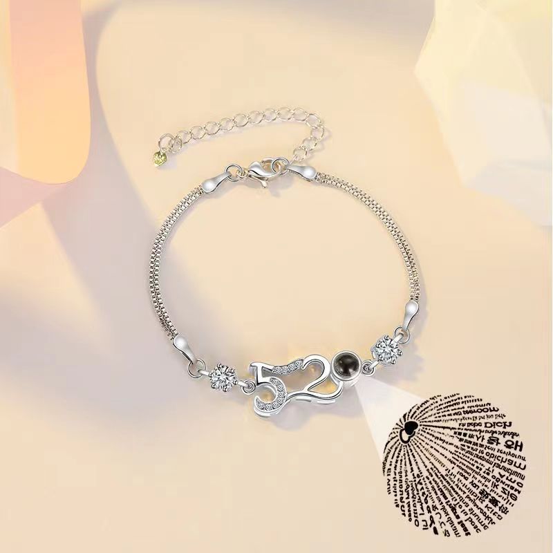 Thin Delicate Fine Heart Shaped Custom Photo Projection Bracelet