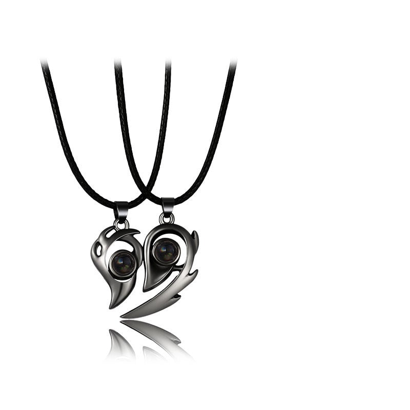 1PAIR Magnetic Heart Shaped 100 Languages I Love You Projection Necklace